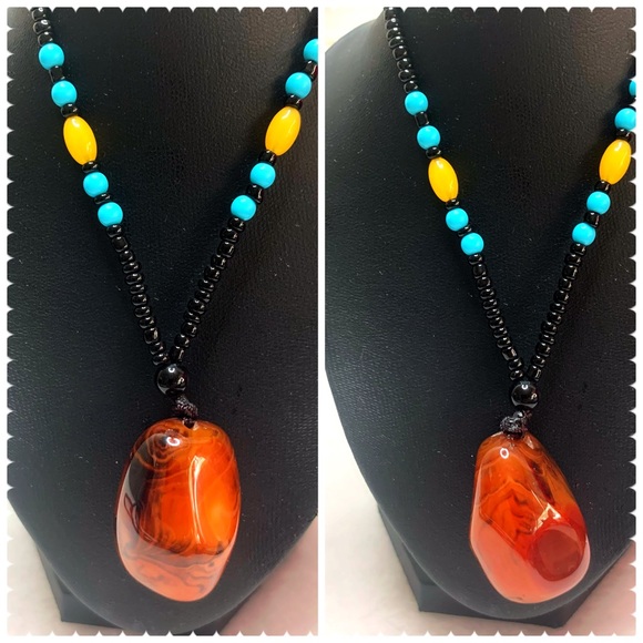 Natural Evil Eye Botswana Agate Pendant Stone Necklace - Picture 1 of 8